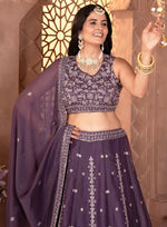 Stunning Purple Color Georgette Fabric Party Wear Lehenga