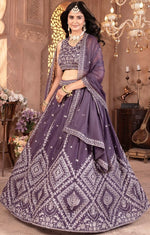 Stunning Purple Color Georgette Fabric Party Wear Lehenga