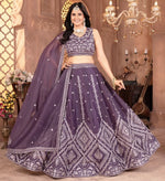 Stunning Purple Color Georgette Fabric Party Wear Lehenga