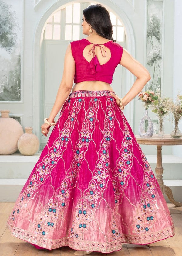Stunning Pink Color Chinon  Fabric Party Wear Lehenga