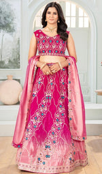 Stunning Pink Color Chinon  Fabric Party Wear Lehenga