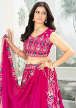 Stunning Pink Color Chinon  Fabric Party Wear Lehenga