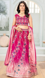 Stunning Pink Color Chinon  Fabric Party Wear Lehenga