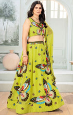Stunning Green Color Georgette Fabric Party Wear Lehenga