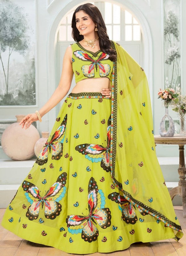 Stunning Green Color Georgette Fabric Party Wear Lehenga