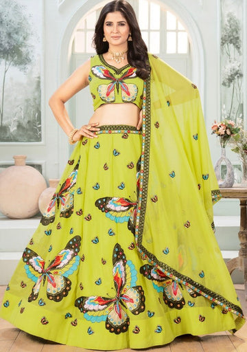 Stunning Green Color Georgette Fabric Party Wear Lehenga
