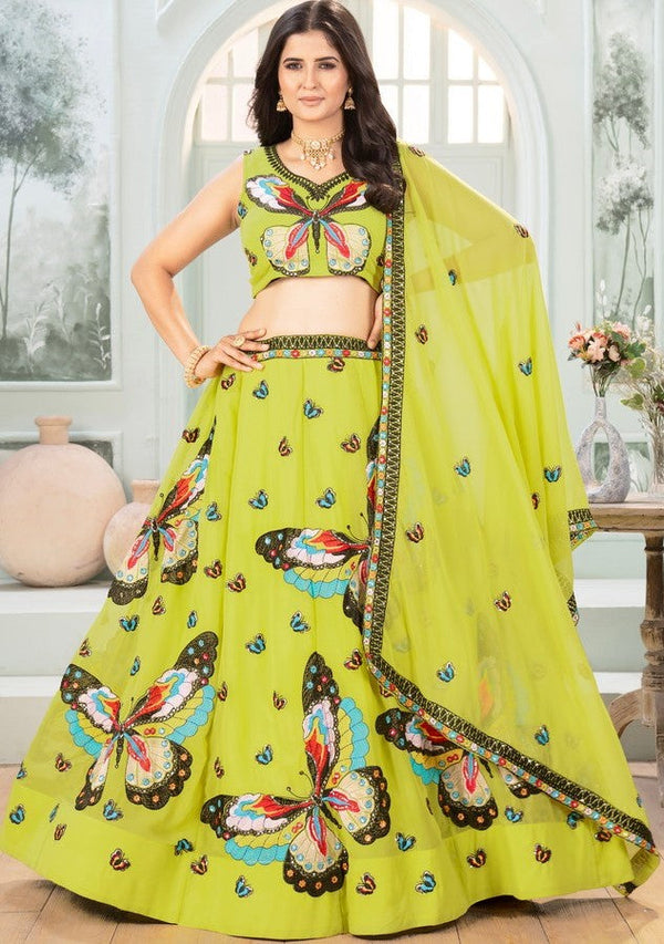 Stunning Green Color Georgette Fabric Party Wear Lehenga