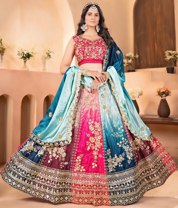 Stunning Multi Color Chinon  Fabric Party Wear Lehenga