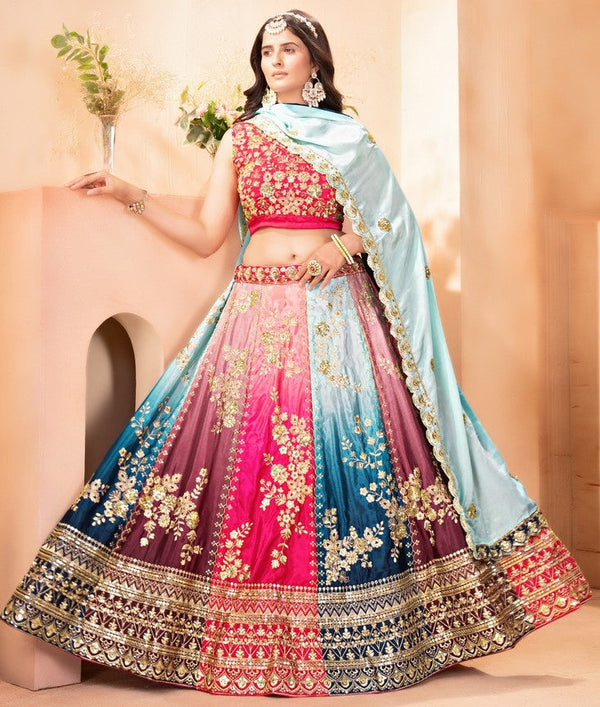 Stunning Multi Color Chinon  Fabric Party Wear Lehenga