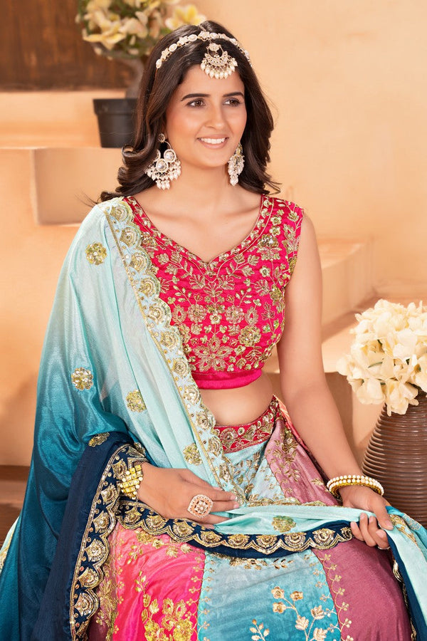 Stunning Multi Color Chinon  Fabric Party Wear Lehenga