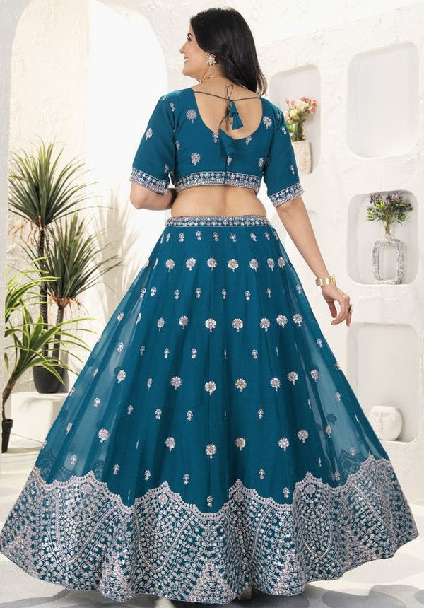 Beautiful Teal Color Georgette  Fabric Party Wear Lehenga