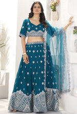 Beautiful Teal Color Georgette  Fabric Party Wear Lehenga