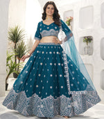 Beautiful Teal Color Georgette  Fabric Party Wear Lehenga