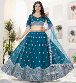 Beautiful Teal Color Georgette  Fabric Party Wear Lehenga