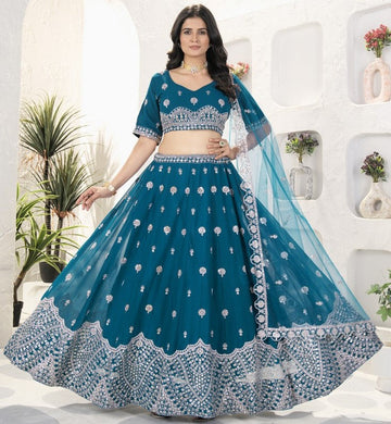 Beautiful Teal Color Georgette  Fabric Party Wear Lehenga