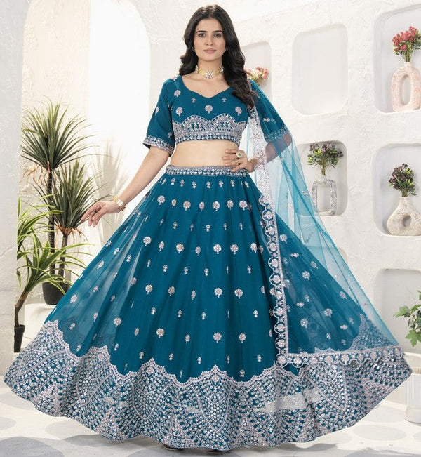 Beautiful Teal Color Georgette  Fabric Party Wear Lehenga