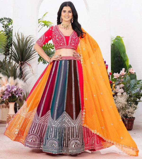 Beautiful Multi Color Georgette  Fabric Party Wear Lehenga