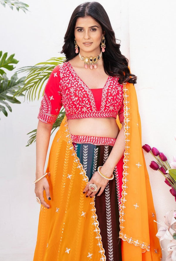 Beautiful Multi Color Georgette  Fabric Party Wear Lehenga
