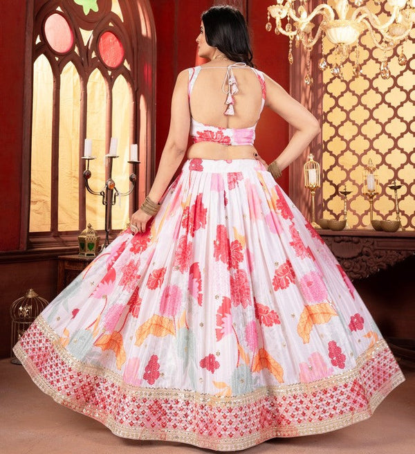 Beautiful White Color Chinon Fabric Party Wear Lehenga