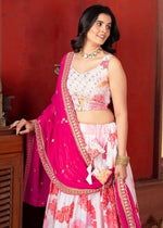 Beautiful White Color Chinon Fabric Party Wear Lehenga