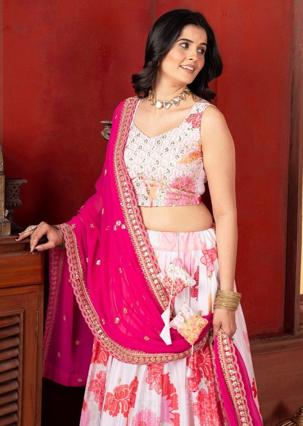 Beautiful White Color Chinon Fabric Party Wear Lehenga