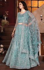 Superb Aqua Color Net Fabric Party Wear Lehenga