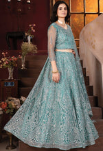 Superb Aqua Color Net Fabric Party Wear Lehenga