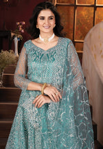 Superb Aqua Color Net Fabric Party Wear Lehenga