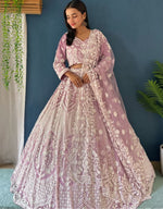 Superb Pink Color Net Fabric Party Wear Lehenga