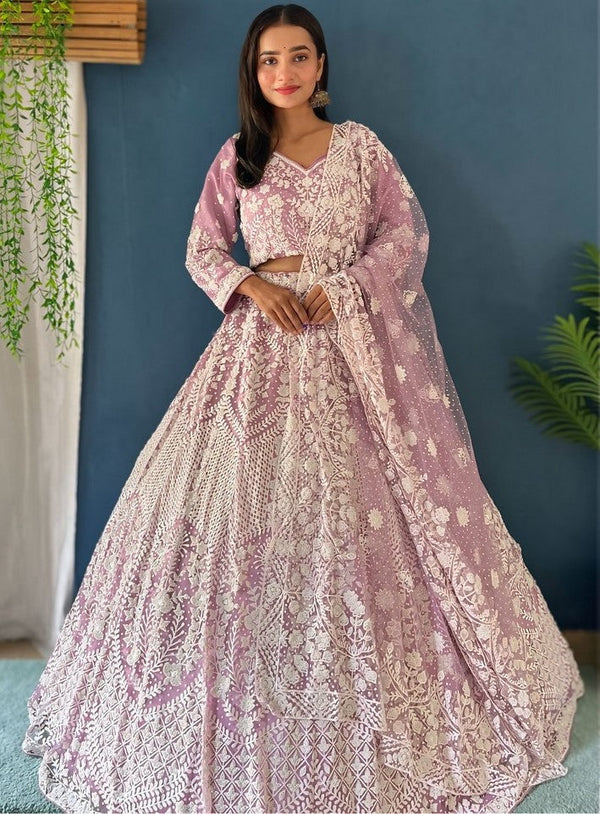 Superb Pink Color Net Fabric Party Wear Lehenga