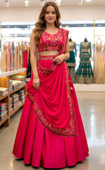 Superb Magenta Color Satin Fabric Party Wear Lehenga