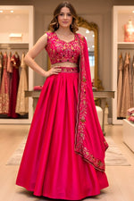 Superb Magenta Color Satin Fabric Party Wear Lehenga