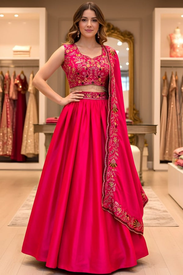 Superb Magenta Color Satin Fabric Party Wear Lehenga
