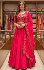 Superb Magenta Color Satin Fabric Party Wear Lehenga