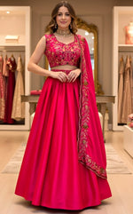 Superb Magenta Color Satin Fabric Party Wear Lehenga