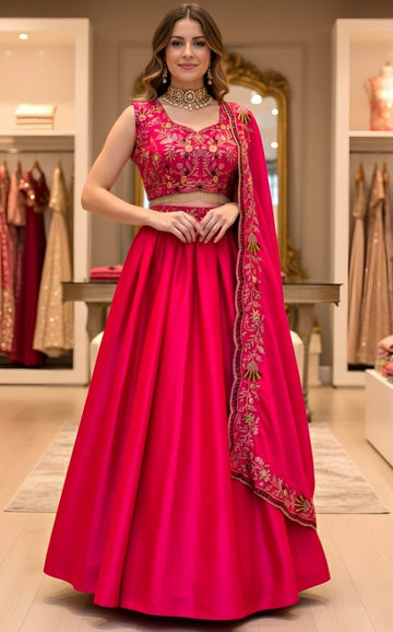 Superb Magenta Color Satin Fabric Party Wear Lehenga