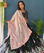 Superb Black Color Chinon Fabric Party Wear Lehenga