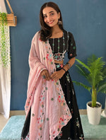 Superb Black Color Chinon Fabric Party Wear Lehenga