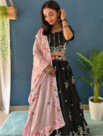 Superb Black Color Chinon Fabric Party Wear Lehenga