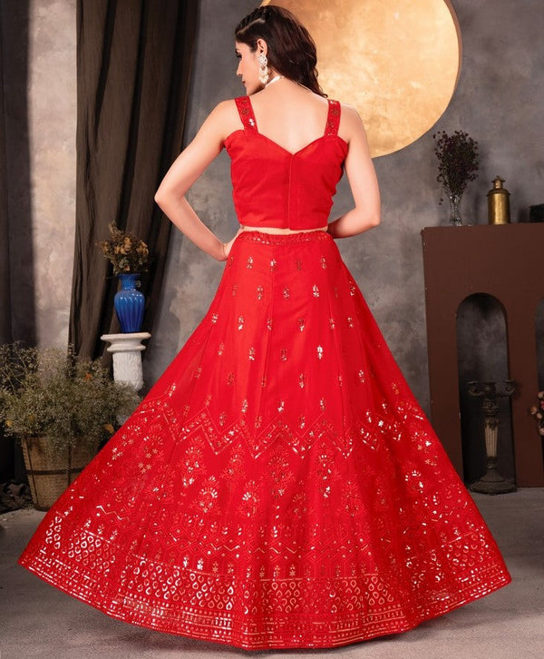 Superb Red Color Georgette  Fabric Party Wear Lehenga