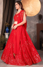 Superb Red Color Georgette  Fabric Party Wear Lehenga