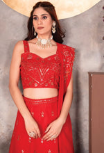 Superb Red Color Georgette  Fabric Party Wear Lehenga
