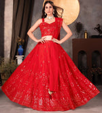 Superb Red Color Georgette  Fabric Party Wear Lehenga
