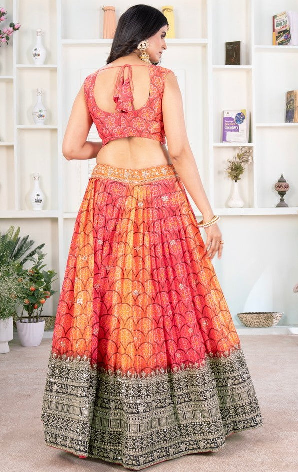 Superb Multi Color Chinon Fabric Party Wear Lehenga