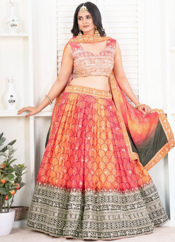 Superb Multi Color Chinon Fabric Party Wear Lehenga