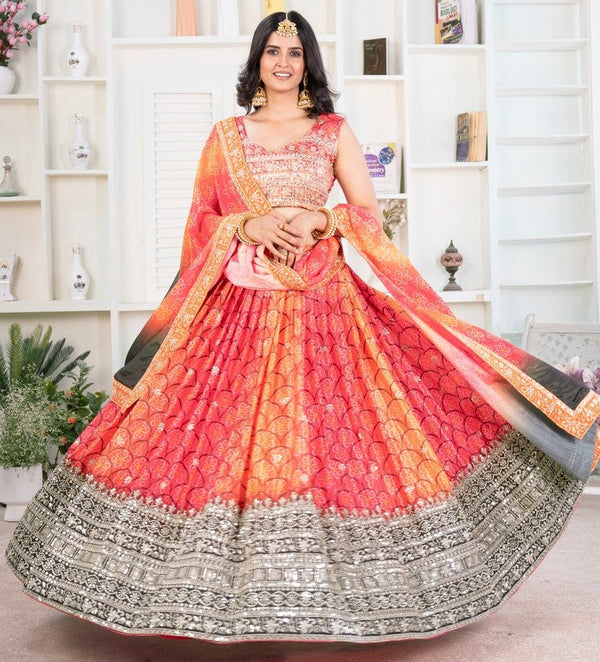 Superb Multi Color Chinon Fabric Party Wear Lehenga