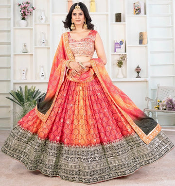 Superb Multi Color Chinon Fabric Party Wear Lehenga