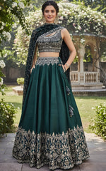 Classy Green Color Silk Fabric Party Wear Lehenga