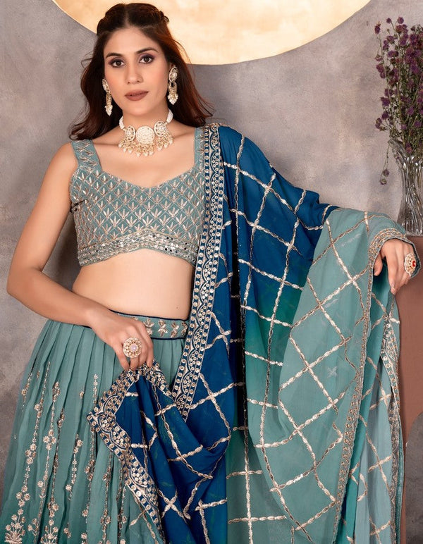 Classy Blue Color Georgette Fabric Party Wear Lehenga