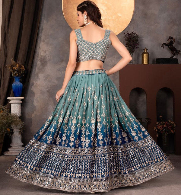 Classy Blue Color Georgette Fabric Party Wear Lehenga